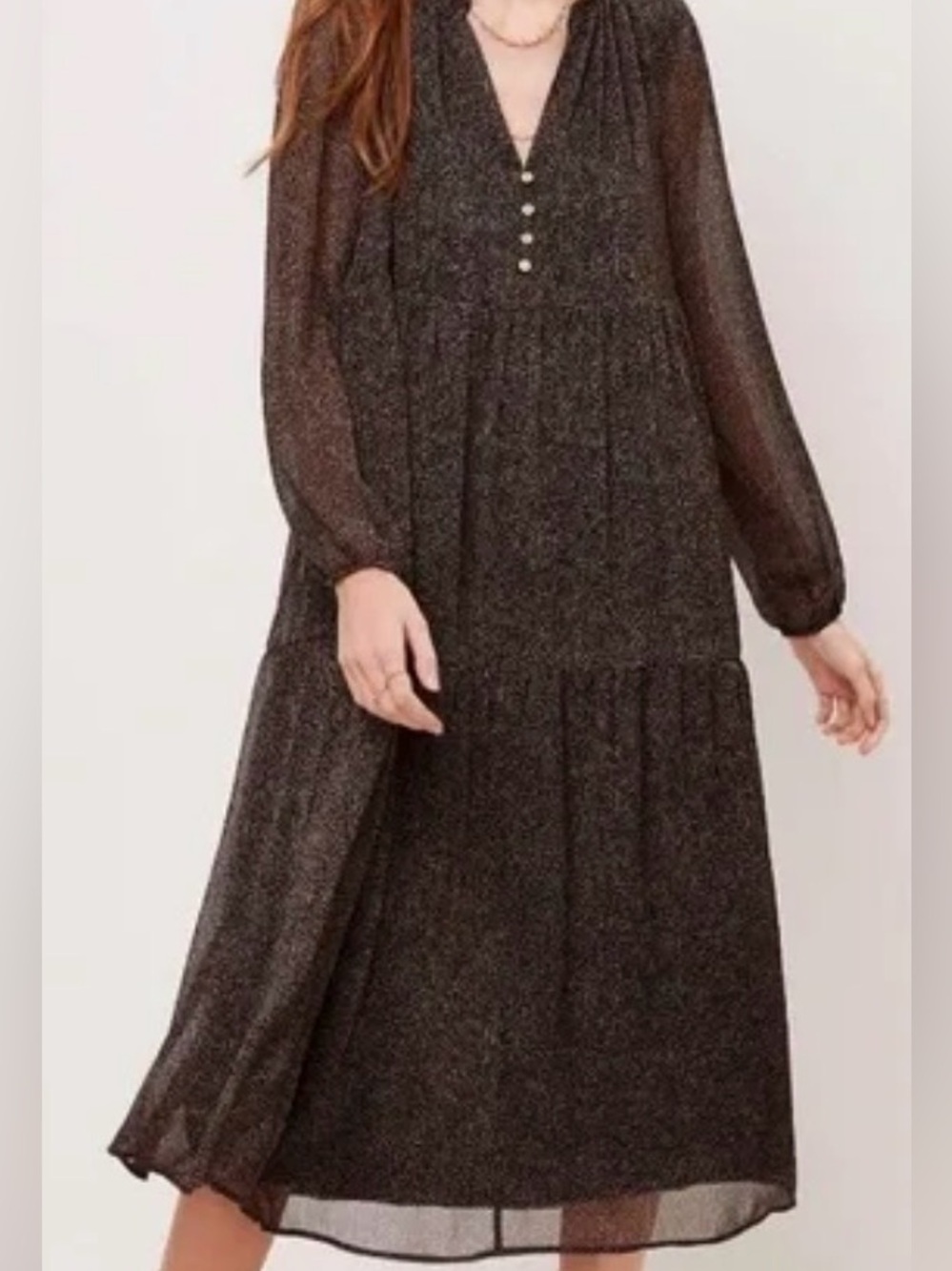 Loft Split Neck Tiered Midi Dress